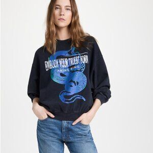 ANINE BING Jaci Viper Sweatshirt Washed Navy Blue Crewneck Sweater Pullover L